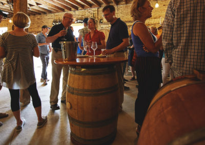 Group of people at an event in The Barrel Room at Left Foot Charley